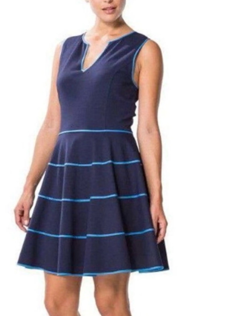 Sail to Sable Navy Mini Dress with Light Blue Trim
